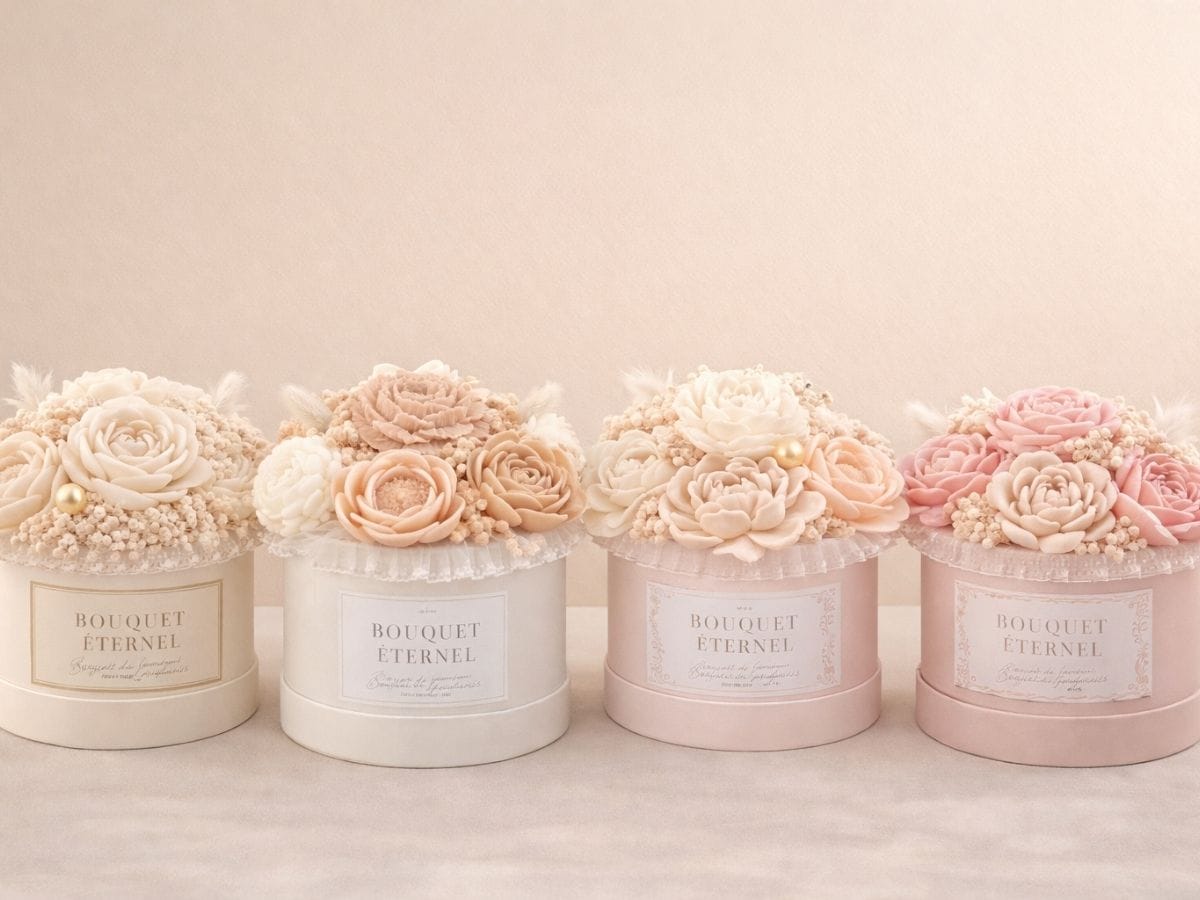 Catégorie de bouquets de cire végétale parfumées artisanaux faits main - Niõ Catégorie de bouquets parfumés en cire végétale et naturelle coulée à la main dans nos ateliers en France, à Rouen et à Reims - Niõ