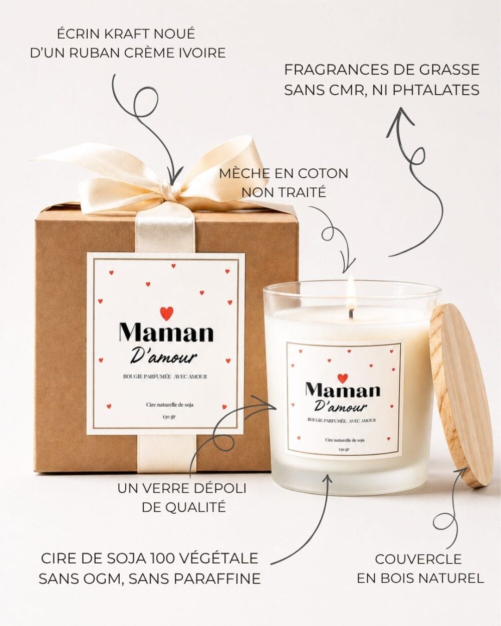 Idée Cadeau Fête des Mères - Bougie Parfumée Maman D’amour - Fait Main - Niõ