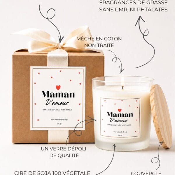 Idée Cadeau Fête des Mères - Bougie Parfumée Maman D’amour - Fait Main - Niõ