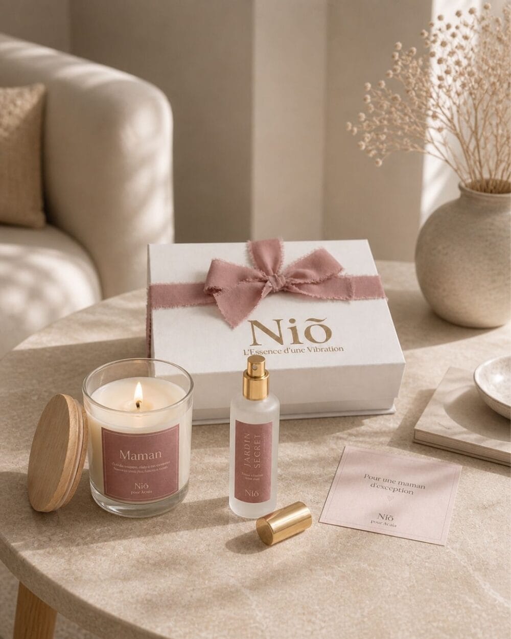 coffret jardin secret 7 - idée cadeau fête des mères - bougie et brume parfumées naturelles - Niõ